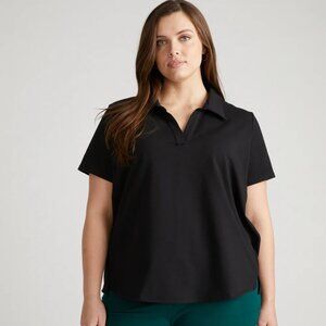 Universal Standard Varsity French Terry Polo Top Black Size L (22-24) BNWT